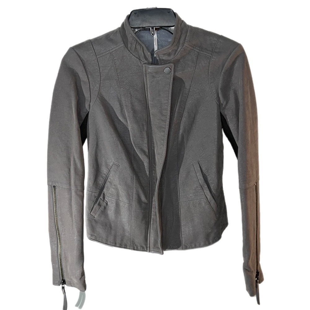 EUC FREE PEOPLE Vegan Bomber Jacket Mock Neck - Taupe Color Zip Jacket 0